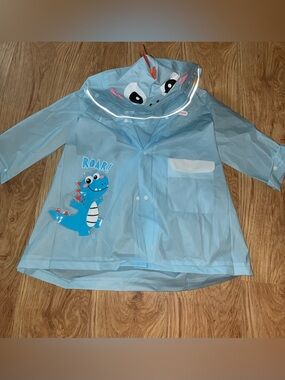 New Kids Light Blue Dinosaur Dragon Raincoat with Hood